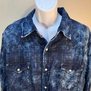 Ryan Michael Men's blue denim style lined western snap shirt 2XL XXL EUC